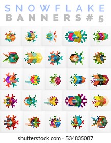 Set of Christmas Snowflake Banner Templates, vector illustration of paper geometric stickers with text and infographic options