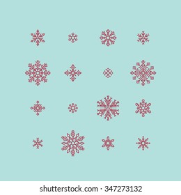 Set of christmas snowflakes based on basic shapes. Snowflakes evolving from basic shapes collection. Sacred geometry based perfect crystal snowflakes. Slavic, scandinavian, tribal ethnic ornaments.