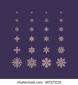 Set of christmas snowflakes based on basic shapes. Snowflakes evolving from basic shapes collection. Sacred geometry based perfect crystal snowflakes. Slavic, scandinavian, tribal ethnic ornaments.