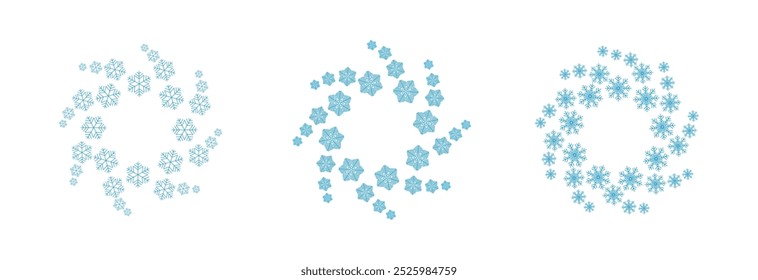 Set of Christmas snowflakes blue line icon. Wreath of snowflakes. Snowflake decoration . Holiday christmas decoration.