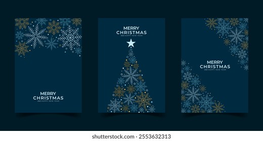 set of christmas snowflakes colorful design art decoration for greeting card cover template holiday design.on blue gradient background