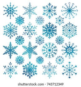 Set of Christmas snowflakes on a white background. Vector illustration.