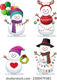 Set of Christmas snowman cartoon illustration