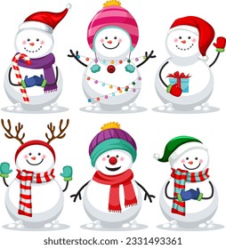 Set of Christmas snowman cartoon illustration