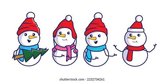 Conjunto de colección navideña de muñecos de nieve. Diseño de vectores para invierno y tarjeta de felicitación de navidad.