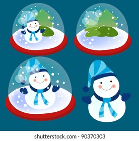 set of christmas snowman globe and snowman in vector