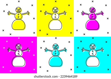 Set Christmas snowman icon isolated on color background. Merry Christmas and Happy New Year.  Vector