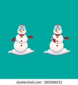 Set Christmas Snowman Icon Vector Flat Background