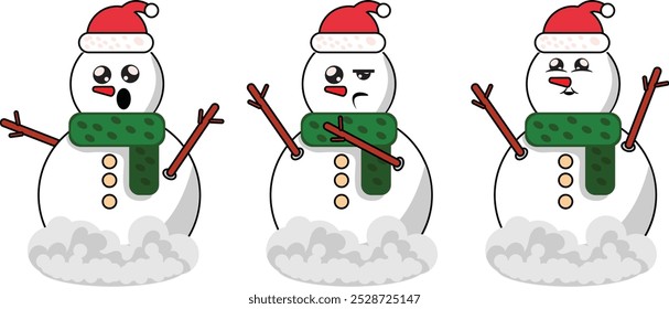 Set of christmas snowmans characterisolated on white background. snowman in different expression stock illustration