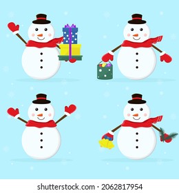 Set of Christmas snowmen, fairy character. Cartoon style.