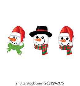 Set of Christmas snowmen, vector illustration