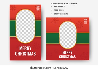 Set of christmas social media post template with photo collage. Usable for social media feed, story and banner.