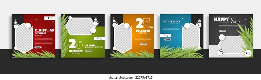 set of christmas social media post template web banner for promotions your product.