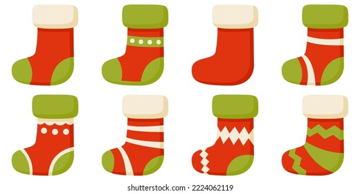 Set of Christmas Sock in flat style isolated