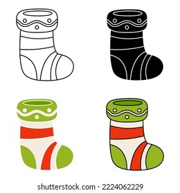 Conjunto de medias navideñas aisladas en estilo plano