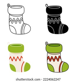 Set of christmas sock in flat style isolated