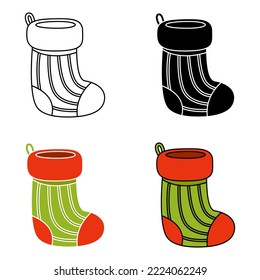 Set of christmas sock in flat style isolated