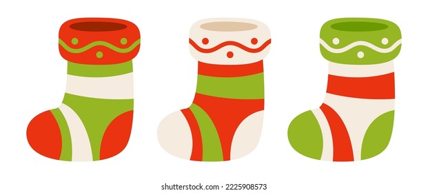 Set of Christmas Sock in flat style isolated