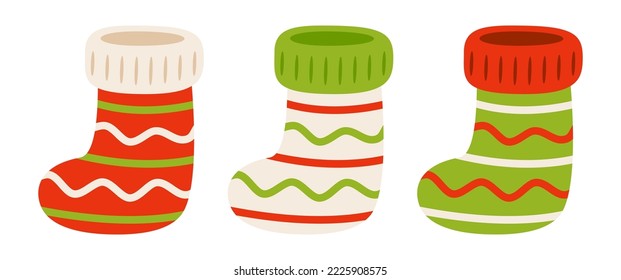 Set of Christmas Sock in flat style isolated