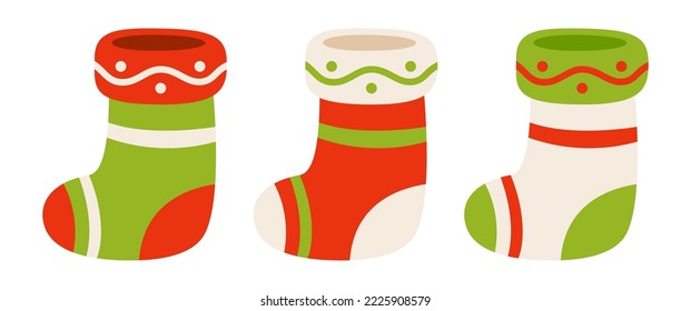 Set of Christmas Sock in flat style isolated