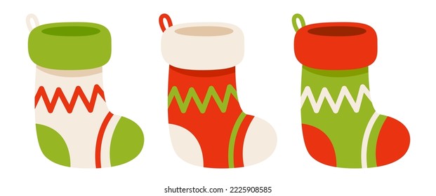 Set of Christmas Sock in flat style isolated