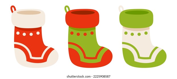 Set of Christmas Sock in flat style isolated