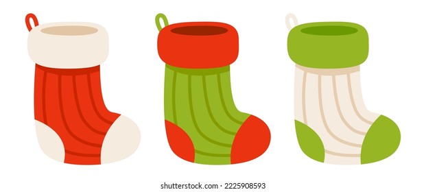 Set of Christmas Sock in flat style isolated