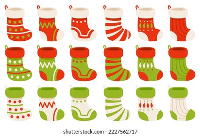 Set of Christmas Sock in flat style isolated