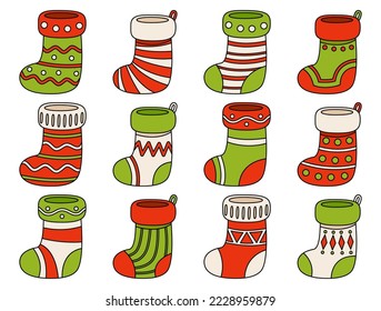 Set of Christmas Sock in flat style isolated