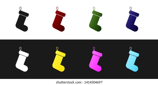Set Christmas sock icon isolated on black and white background. Vector Illustration
