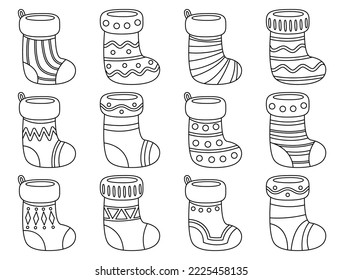 Set of Christmas Sock in line style isolated
