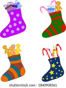Set of Christmas socks with gifts