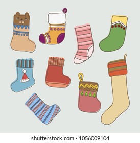 set Christmas socks hand drawn