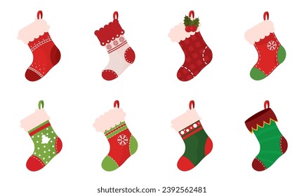 Juego de iconos de los calcetines de navidad Ilustración vectorial