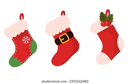 Juego de iconos de los calcetines de navidad Ilustración vectorial