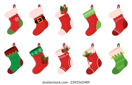 Set of christmas socks icons Vector illustration