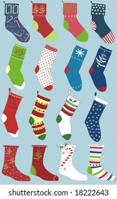 set of christmas socks isolated on blue