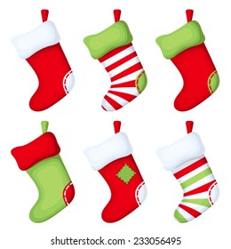 Set of Christmas socks isolated on white. Vector illustration.