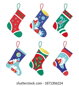 Set of Christmas socks. Vector illustration.
