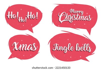 Coloca burbujas de discursos de navidad en fondo blanco. con las palabras Feliz Navidad, ho, jingle bell. mensaje vectorial de charla de garabato o icono de comunicación. Nube hablando de historietas y diálogo mínimo