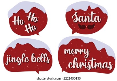 Coloca burbujas de discursos de navidad en fondo blanco. con las palabras Feliz Navidad, ho, jingle bell. mensaje vectorial de charla de garabato o icono de comunicación. Nube hablando de historietas y diálogo mínimo