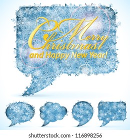 Set Christmas Speech Bubbles with Snowflakes, isolated on white, vector illustration