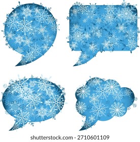 Set Christmas Speech Bubbles with Snowflakes, isolated on white, vector illustration