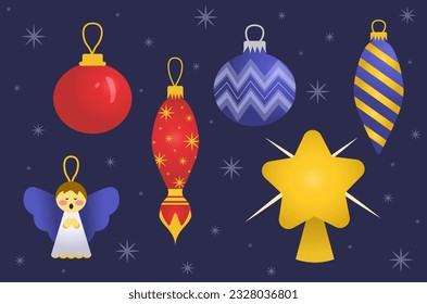 Set of Christmas spheres, ornaments and decorations. Vector