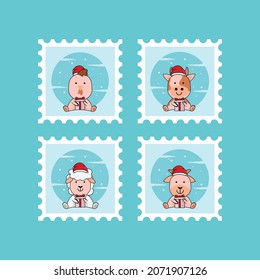 Set of christmas stamp design collection 02
