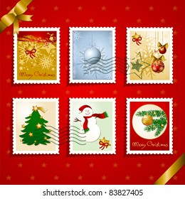 Set of Christmas stamps and postmarks. Vector