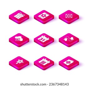 Set Christmas star, Calendar, Cloud with snow, postcard, Pair of knitted christmas mittens, Snowflake and on smartphone and snowflake icon. Vector
