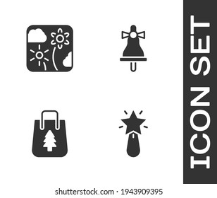 Establece la estrella de Navidad, cohete de fuegos artificiales, bolsa de compras y el icono de la campana de amarre. Vector