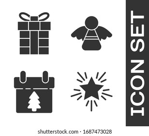 Set Christmas star, Gift box, Calendar and Christmas angel icon. Vector