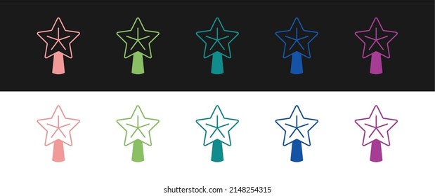 Set Christmas star icon isolated on black and white background. Merry Christmas and Happy New Year.  Vector